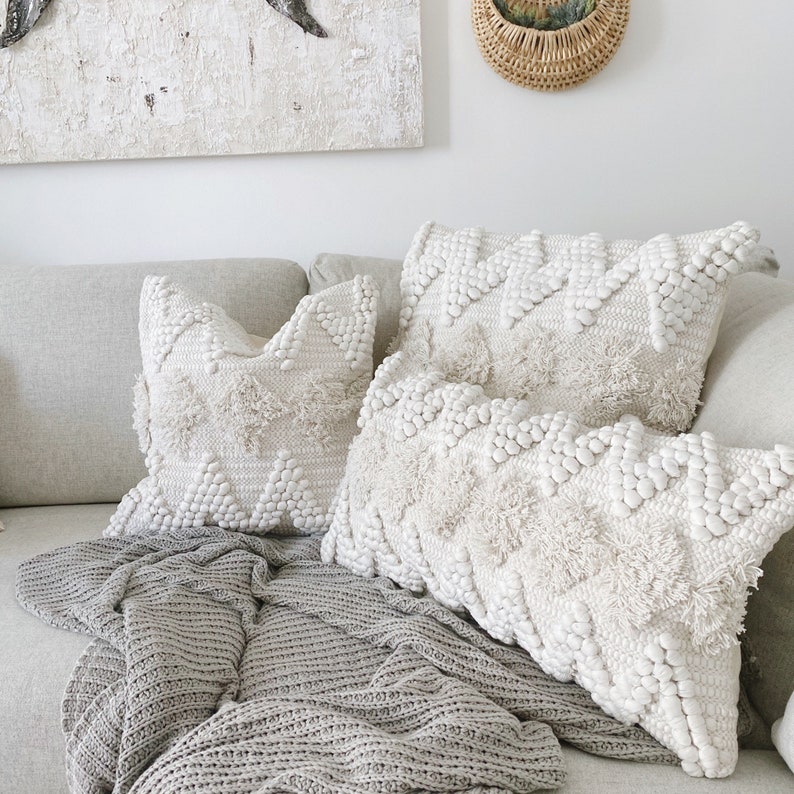 White Lumbar Pillow Coastal Boho Pillow Cover Handwoven Etsy UK