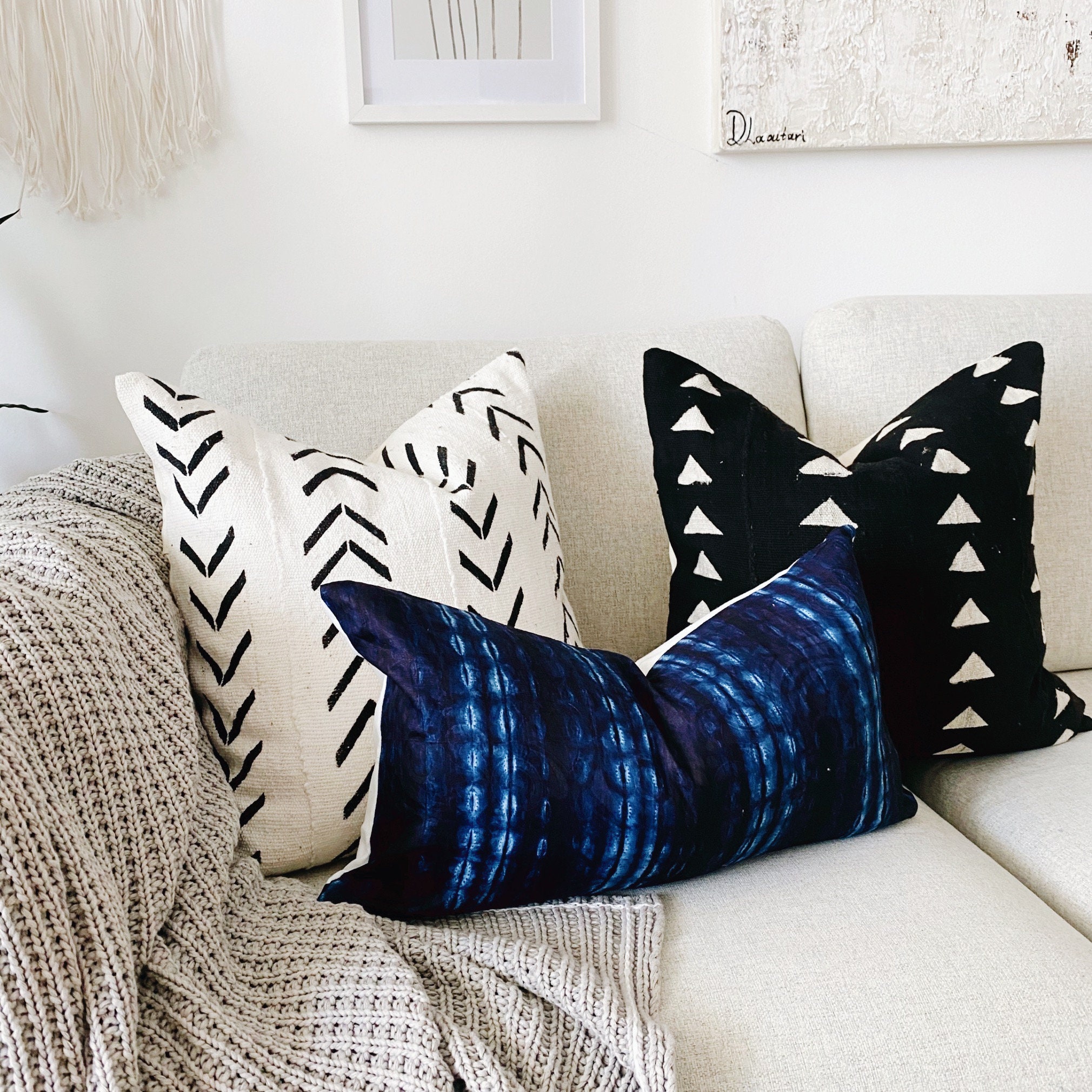Mudcloth Pillow Black and White Triangle Mud Cloth Pillow - Etsy