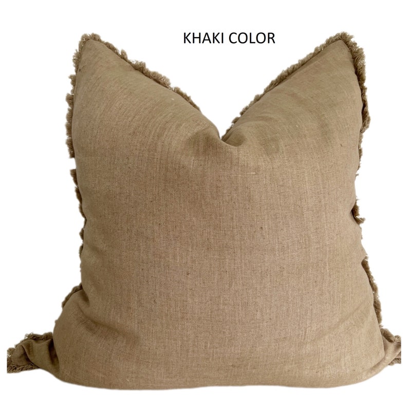 Fringe Linen Pillow Cover 20x20 Neutral Farmhouse Etsy