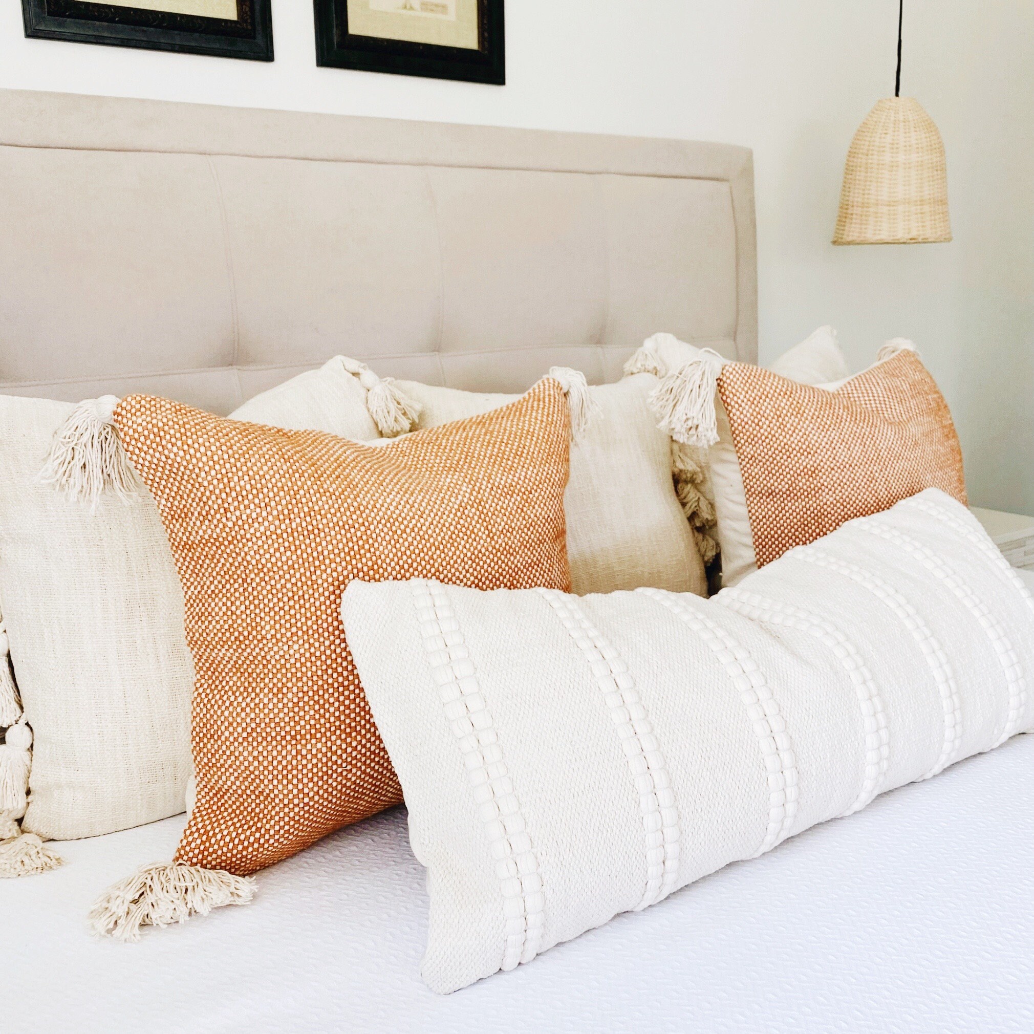 Boho Throw Pillow Cover Pastel Bohemian Pillow With Tassels Decorative Spring Pillow Peach Orange Pillow Handwoven Textured Boho Pillow Etsy Canada