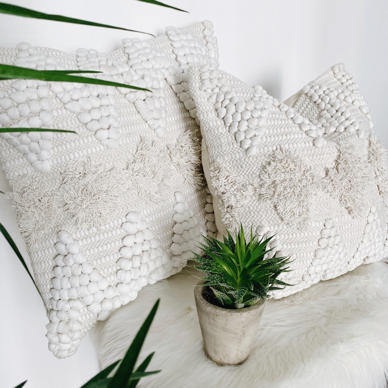 24x24 White Boho Pillow Bohemian Pillow Handwoven Boho Etsy