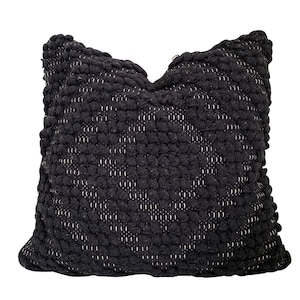 18&quot;x18&quot; Black Pillow Cover, Diamond Pillow, Boho Throw Pillow, Handwoven Bohemian Pillow, Farmhouse Pillow, Textured Cotton Pillow Case