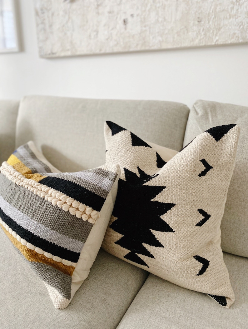 Kilim Pillow cover, 18x18 Modern Kilim Cushion cover, Black & Cream Pillow, Bohemian Pillow, Decorative Pillow, Aztec Pillow, Boho pillow image 4