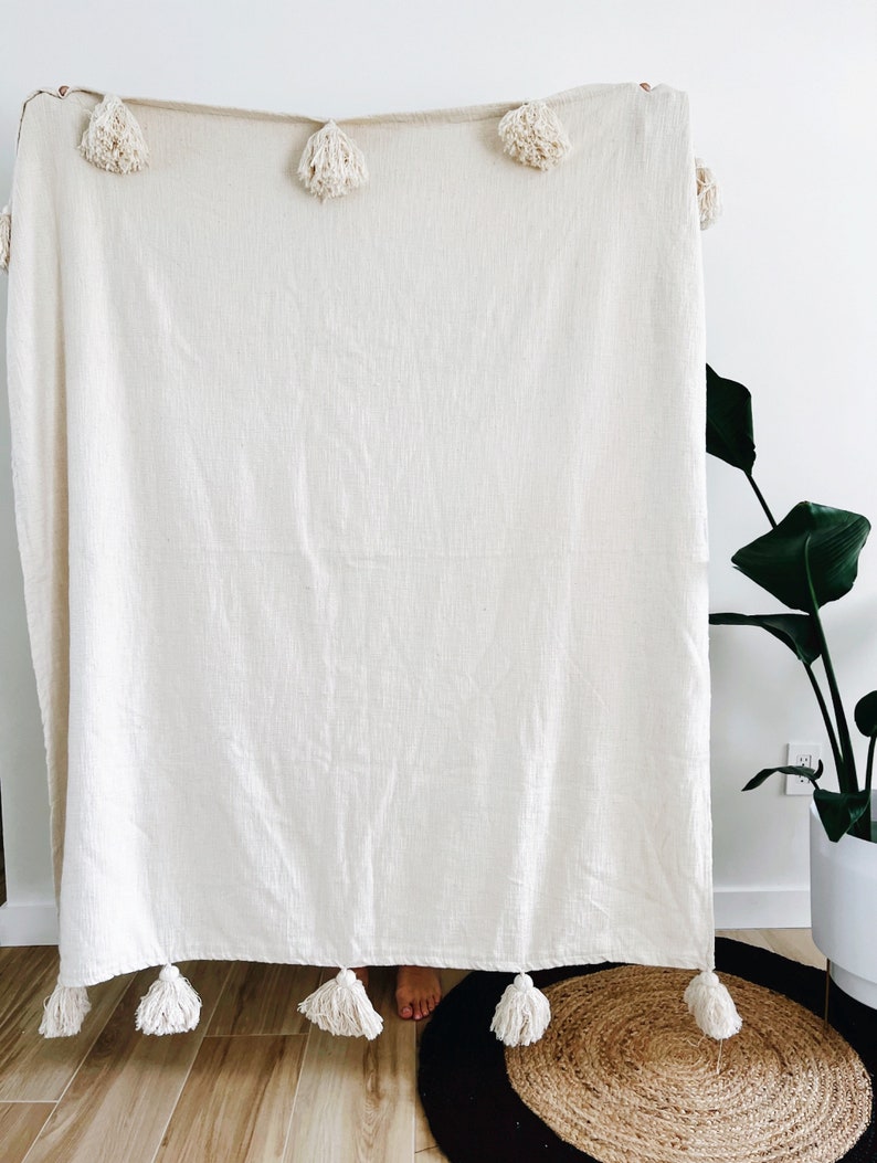 Neutral Throw Blanket With Tassels Farmhouse Blanket Soft Etsy
