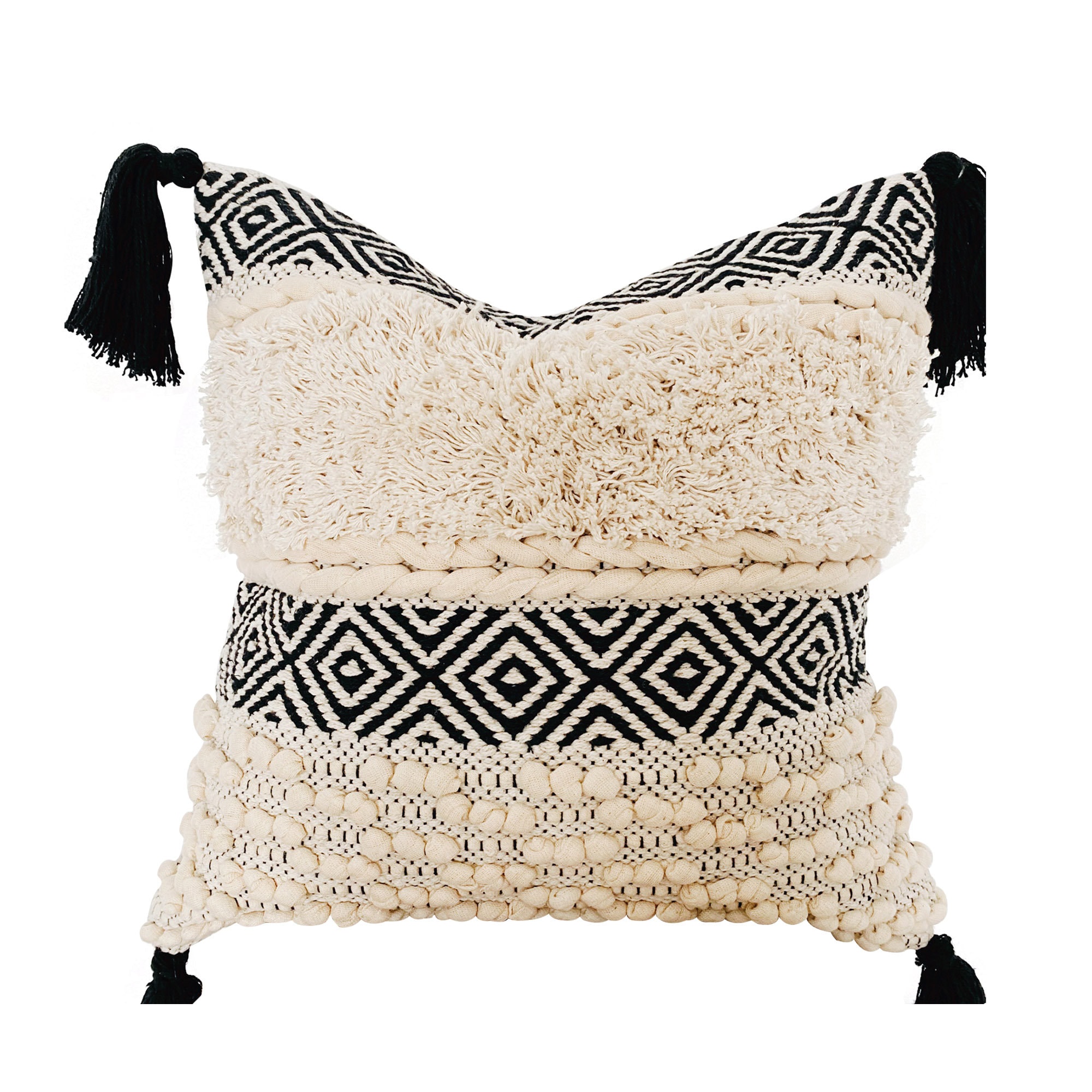 Boho Throw Pillow Cover Bohemian Pillow With Tassels Black & Etsy UK
