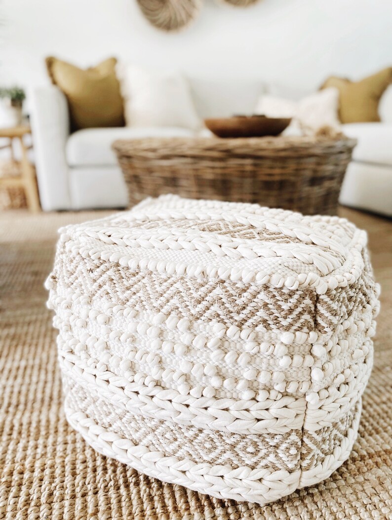 Boho Pouf Cover Jute Pouf Bohemian Pouf Ottoman for Living Etsy