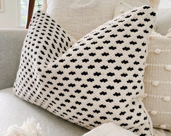 Lumbar Throw Pillow 14"x20", Black & Neutral Pillow cover, Boho Pillow, Bohemian Lumbar Pillow, Black Textured Cushion, Moroccan Pillow