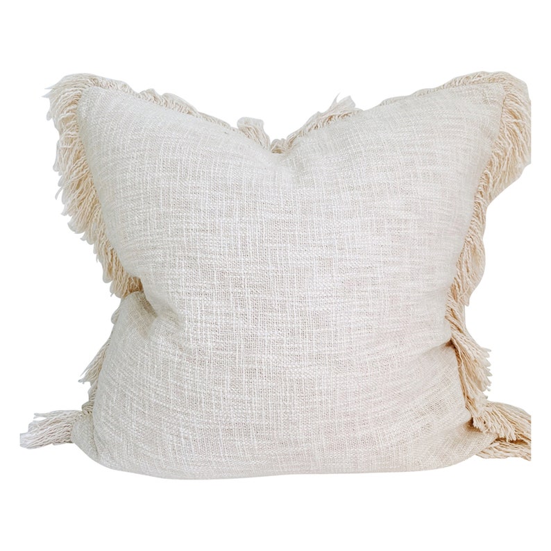Large Neutral Farmhouse Pillow With Fringes Oatmeal Soft Etsy