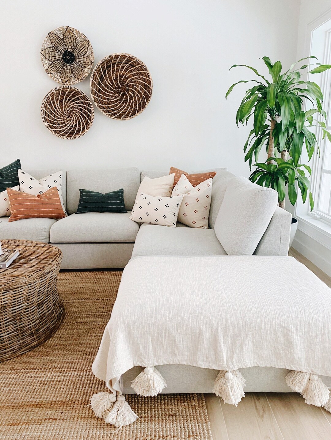 Neutral Throw Blanket With Tassels Farmhouse Blanket Soft Etsy