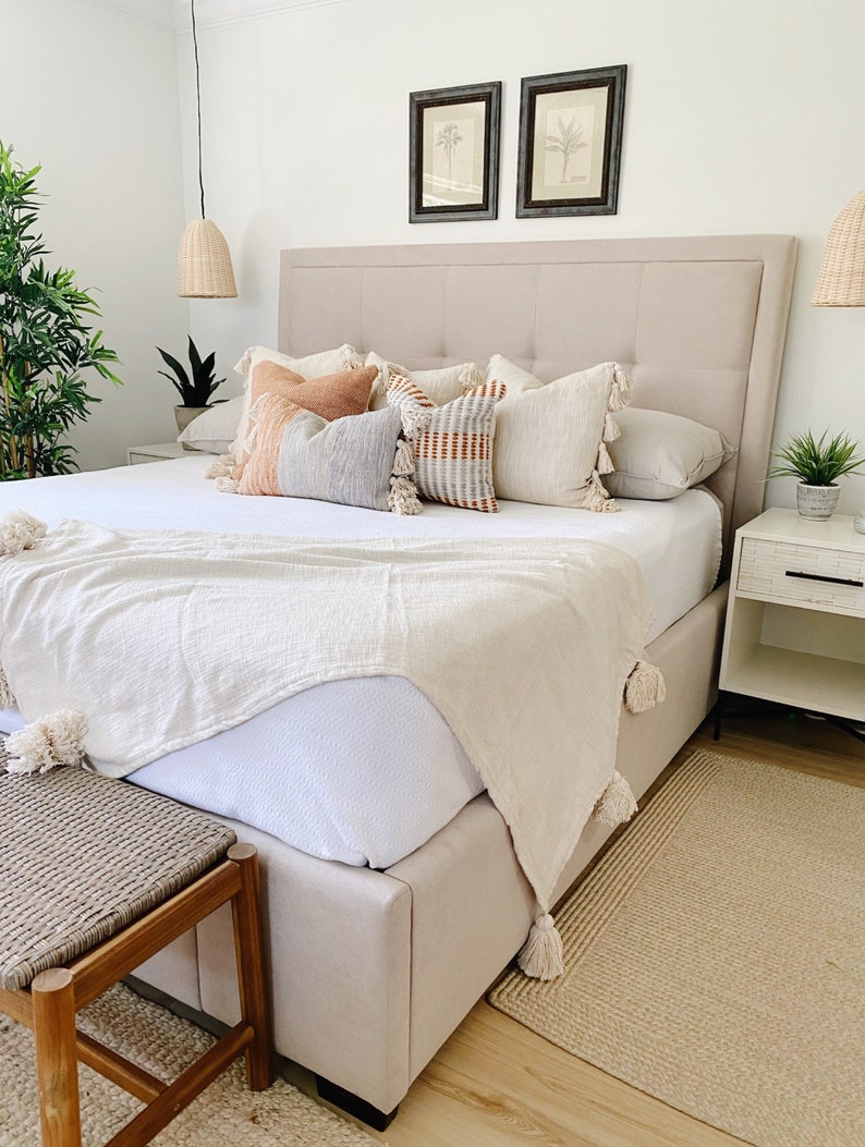 Neutral Throw Blanket With Tassels Farmhouse Blanket Soft Etsy