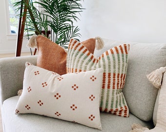 Spring Pillow Combo, Set3 Throw Pillows, Farmhouse Pillows Combo, Orange Peach Rust Neutral Sofa Pillow Combination, Textured Pillow Covers
