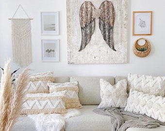 Handwoven Bohemian Pillow Boho Pillow Cover Fringe Bohemian Pillow Ivory Scandi Boho Throw Pillow White Cream Floor Pillow Throw Pillow Etsy Canada