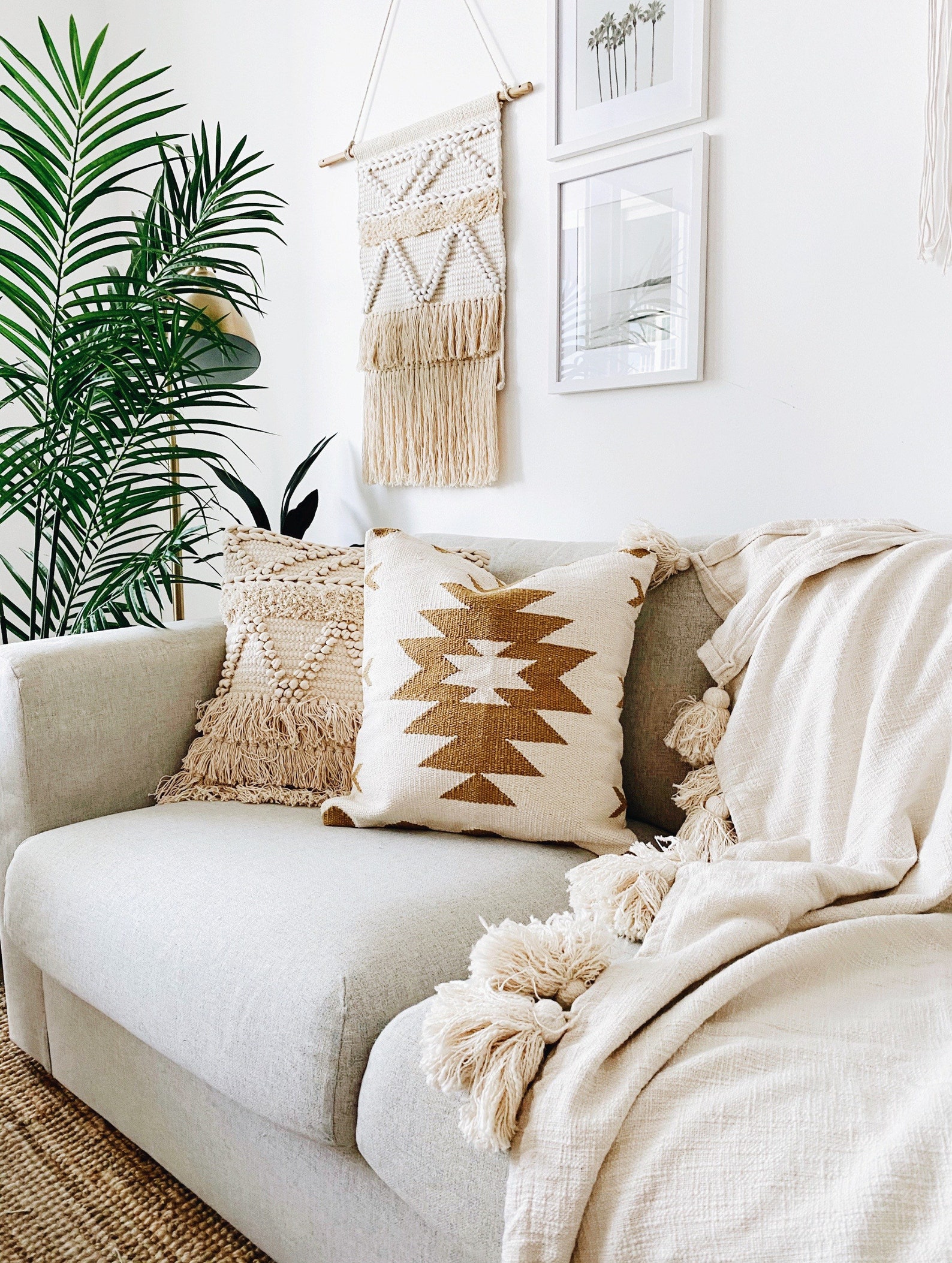 Neutral Throw Blanket With Tassels Farmhouse Blanket Soft Etsy