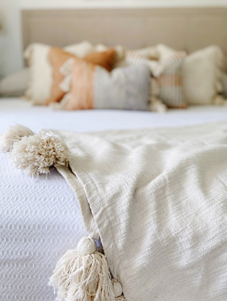 Neutral Throw Blanket With Tassels Farmhouse Blanket Soft Etsy