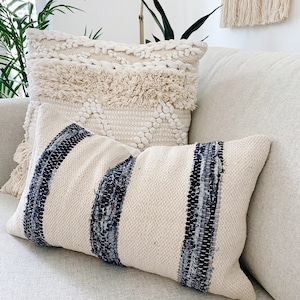 Coastal Throw Pillow Cover, Textured Pillow, Summer Pillow, Farmhouse Cushion Case, Lumbar Boho Soft Pillow, Neutral Blue Bohemian Pillow image 1