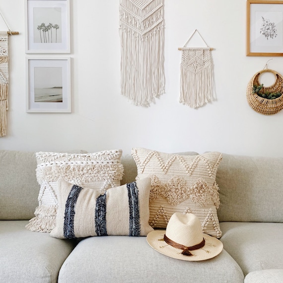 Neutral Throw Pillow Cover, Farmhouse Pillow, Decorative Pillow, Tufted  Woven Sofa Pillow, Boho Textured Pillow, Natural Fringe Cushion Case 