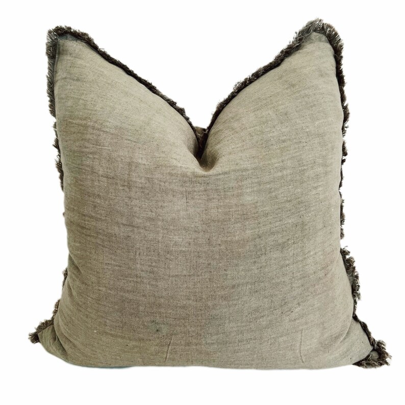 Olive Green Pillow, Fringe Linen Pillow 20x20, Soft Sofa Pillow case, Farmhouse Pillow, Boho Throw Pillow cover, Green Sham Cushion Cover bild 2