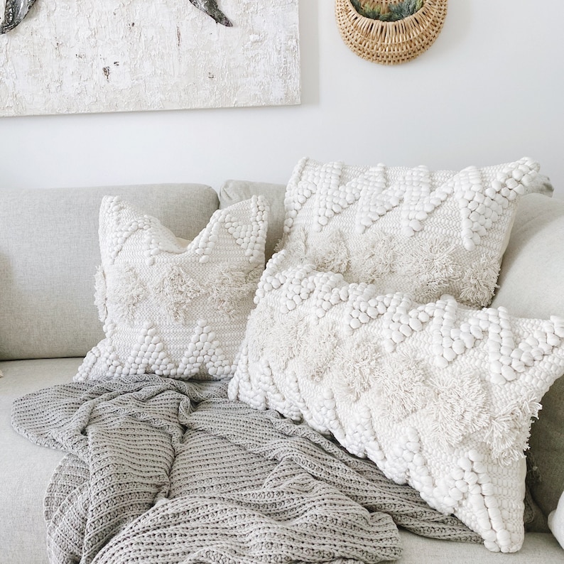 24x24 White Boho Pillow Bohemian Pillow Handwoven Boho Etsy