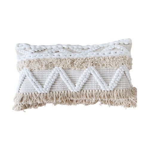 White Long Lumbar Pillow Coastal Boho Pillow Cover Handwoven Etsy