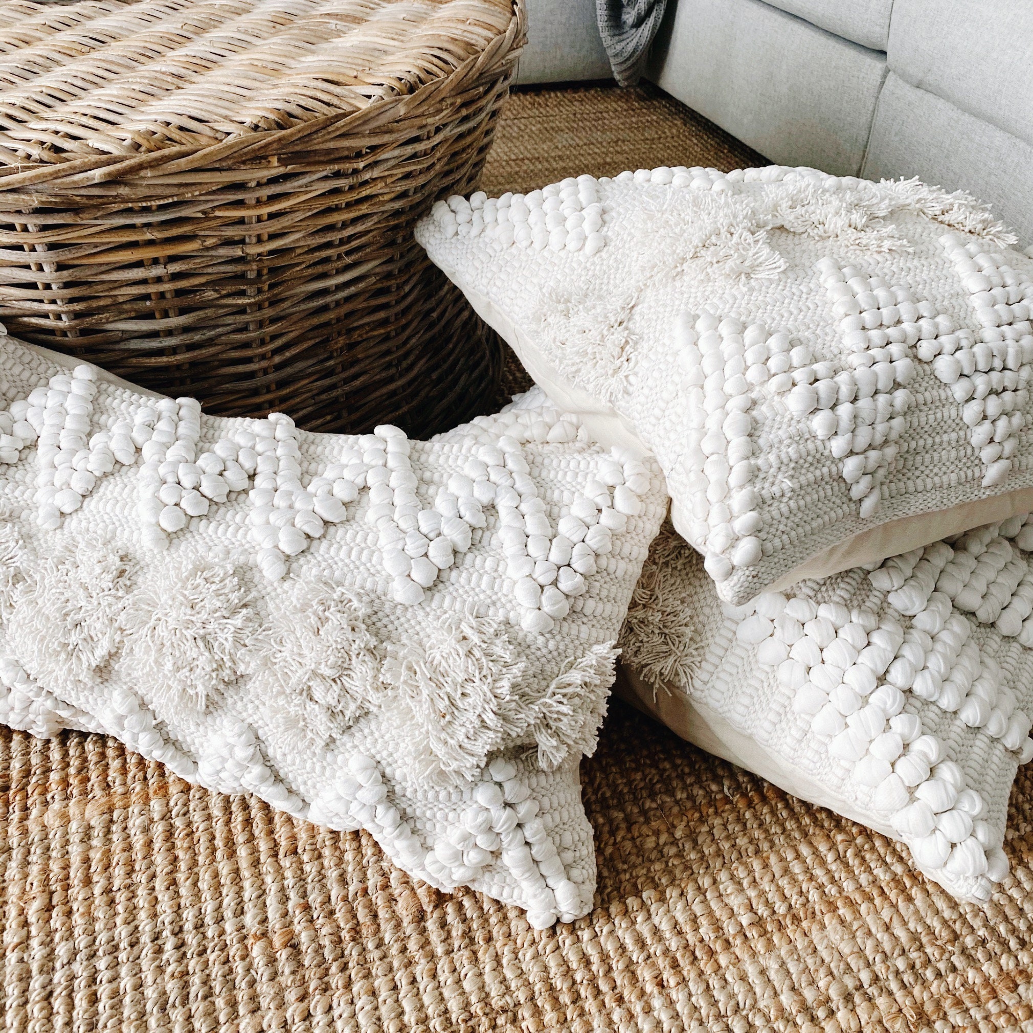 White Bohemian Pillow Coastal Boho Pillow Cover Farmhouse Etsy.de