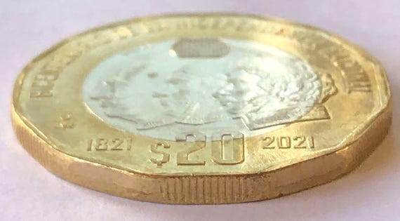 1921 年特別発行 20 ペソ硬貨。メキシコ独立 200 周年記念コイン
