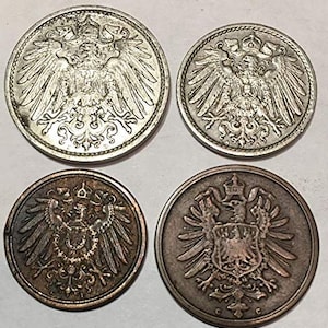 1 Kaiser Era German 4 Coin Set, Real Prussian Collectables Empire That Started World War 1 WW1.