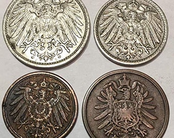 1 Kaiser Era German 4 Coin Set, Real Prussian Collectables Empire That Started World War 1 WW1.