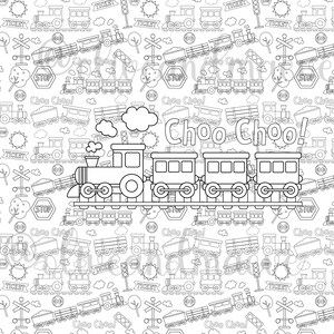 GIANT Train Birthday Coloring Poster L Table Cover Train Track ...