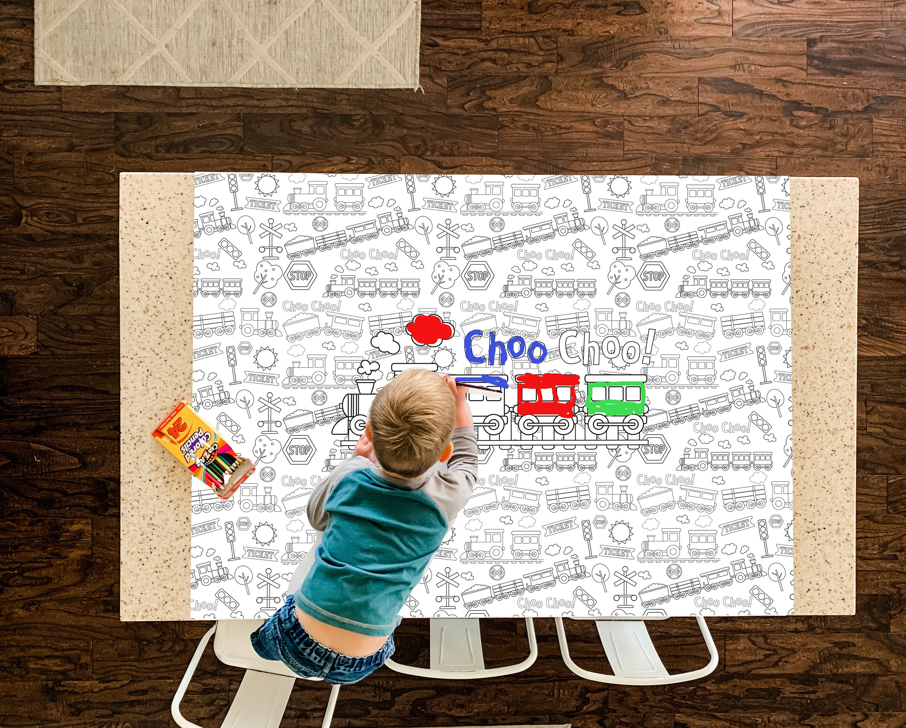 GIANT Train Birthday Coloring Poster L Table Cover Train Track ...
