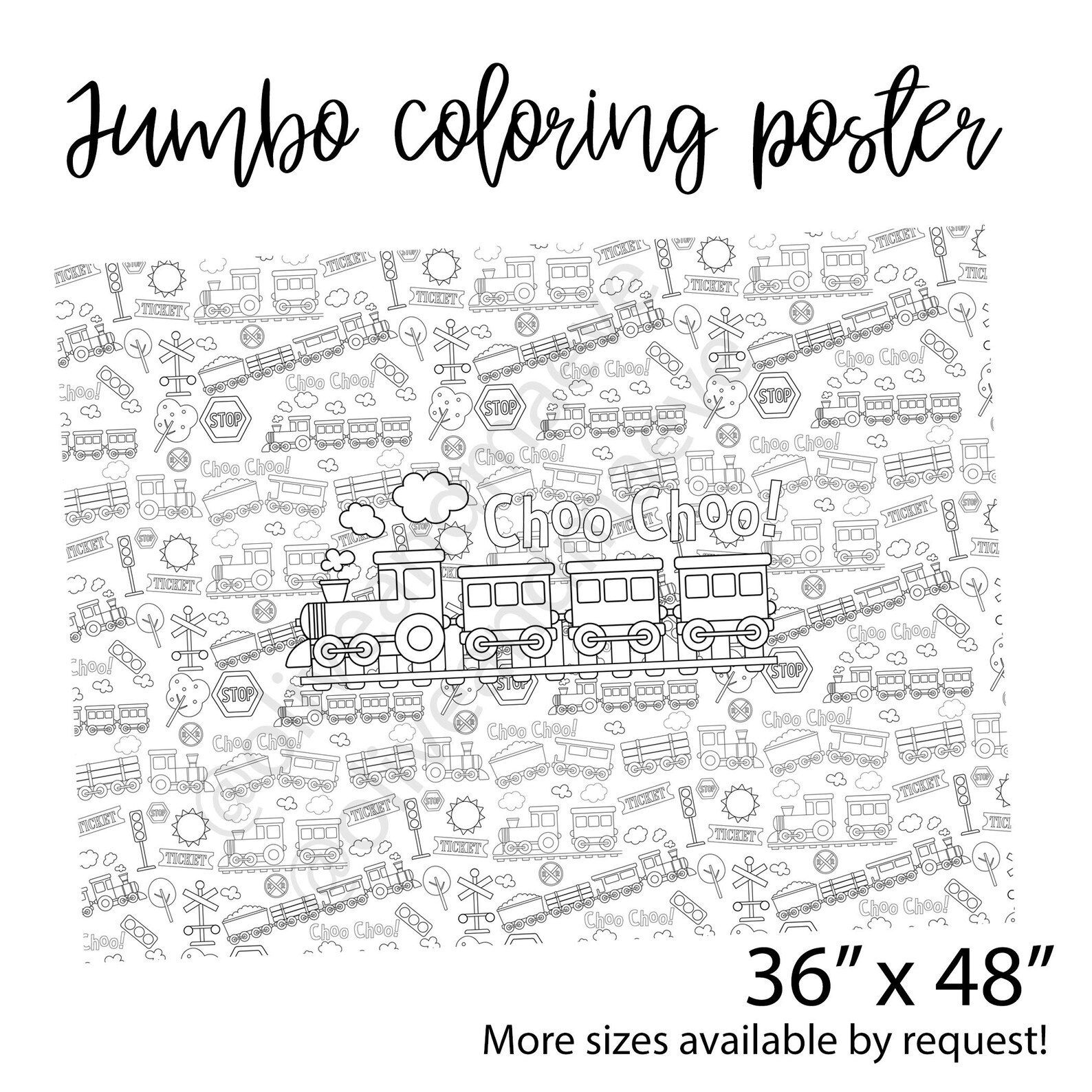 Train Birthday Train Table Top Cloth Coloring Page Extra Large Etsy