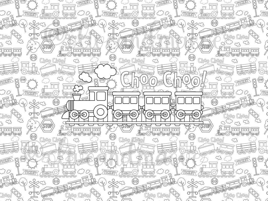 GIANT Train Birthday Coloring Poster L Table Cover Train Track ...