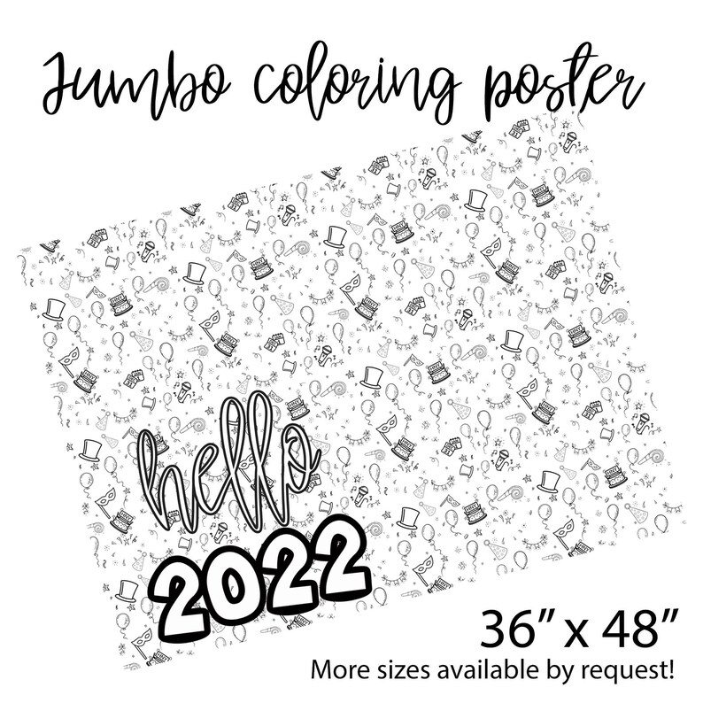 New Years Eve Table Top Coloring Page Extra Large Poster Large - Etsy