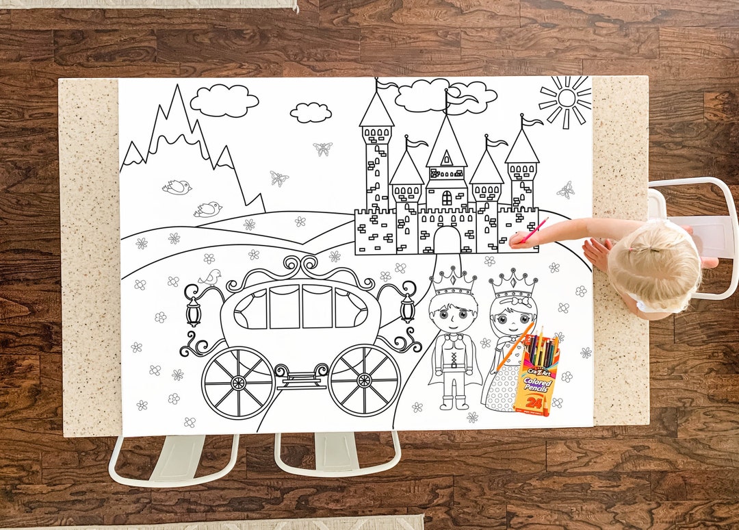 GIANT Princess Birthday Coloring Poster L Table Cover Castle Tablecloth ...
