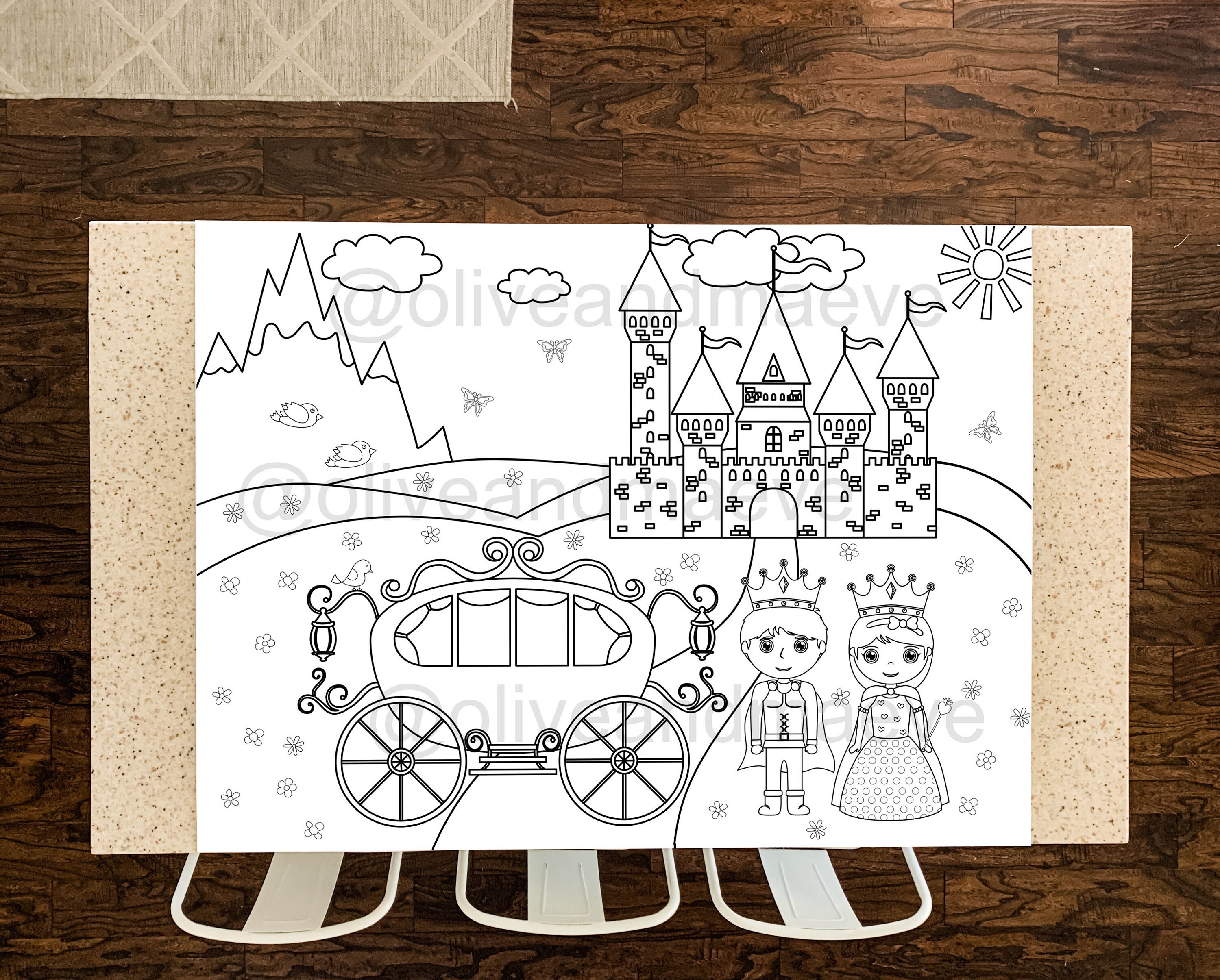 GIANT Princess Birthday Coloring Poster L Table Cover Castle Tablecloth ...