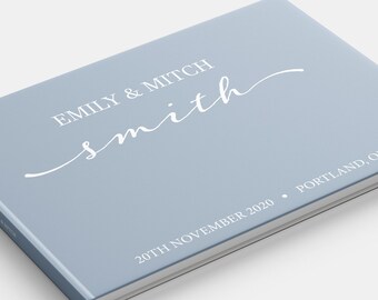 Dusty Blue Wedding Guest Book: Personalized Landscape Album