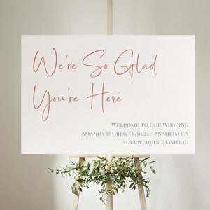We&#39;re So Glad You&#39;re Here Welcome Wedding Sign Template | Editable Instant Download | Minimalist Wedding Collection | Dusty Blue Dusty Rose