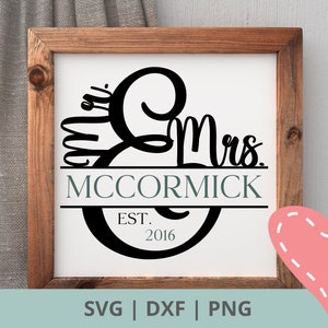Mr. And Mrs. Split Monogram Frame - SVG | DXF | PNG - Wedding Sign