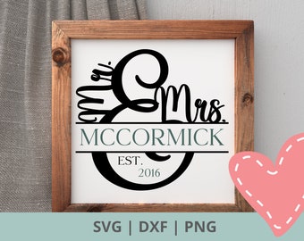De heer en mevrouw Split Monogram Frame - SVG | DXF | PNG - Trouwteken