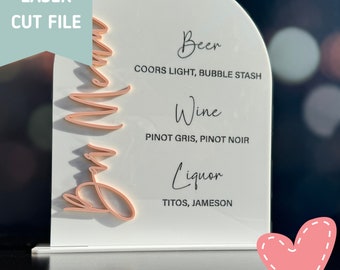 Bruiloft bar menu lasergesneden bestand | Acryl trouwbord SVG