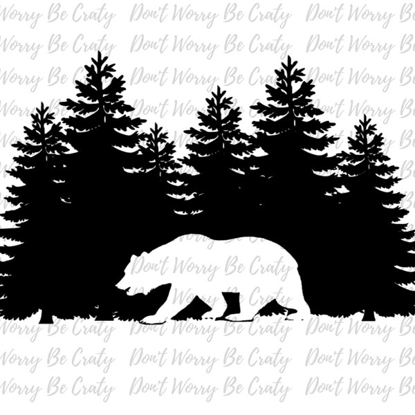 Bear and trees digital download, bear svg, bear and trees svg, bear decal design, bear and tree, nature svg, Bear vinyl decal design