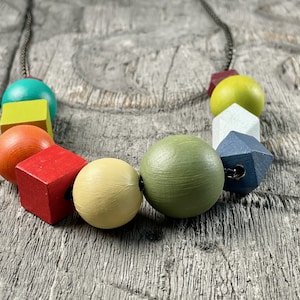 Colorful Hand Painted Geometrical Wooden Bead Necklace