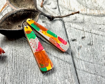 Hand Painted Abstract Wooden Statement Earrings | Fall Inspired | Abstract | Multicolor | Eco Friendly | Gift