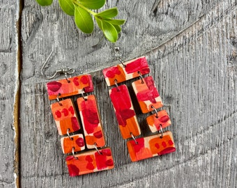 Hand Painted Modern Statement Earrings | Abstract | Artsy Earrings| Gift for Her | Shades of Red