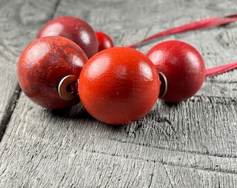 Hand Painted Wooden Statement Necklace, Shades of Red