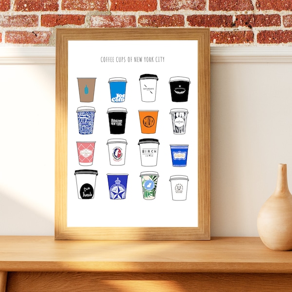 New York Coffee Shop Print, New York Cafe Print, Coffee Cup Print, Cafe Print, New York Print, Coffee Bar Art, Downloadable Print