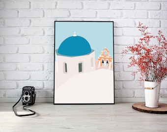 Santorini art print, Santorini print, Santorini poster, Santorini art, Santorini Greece, Greece art print, Greece poster, Travel print