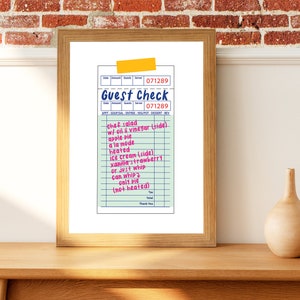 Rom-Com When Harry Met Sally Guest Check Receipt Quote Wall Art Modern Kitchen Decor Illustration Printable Art Digital Download