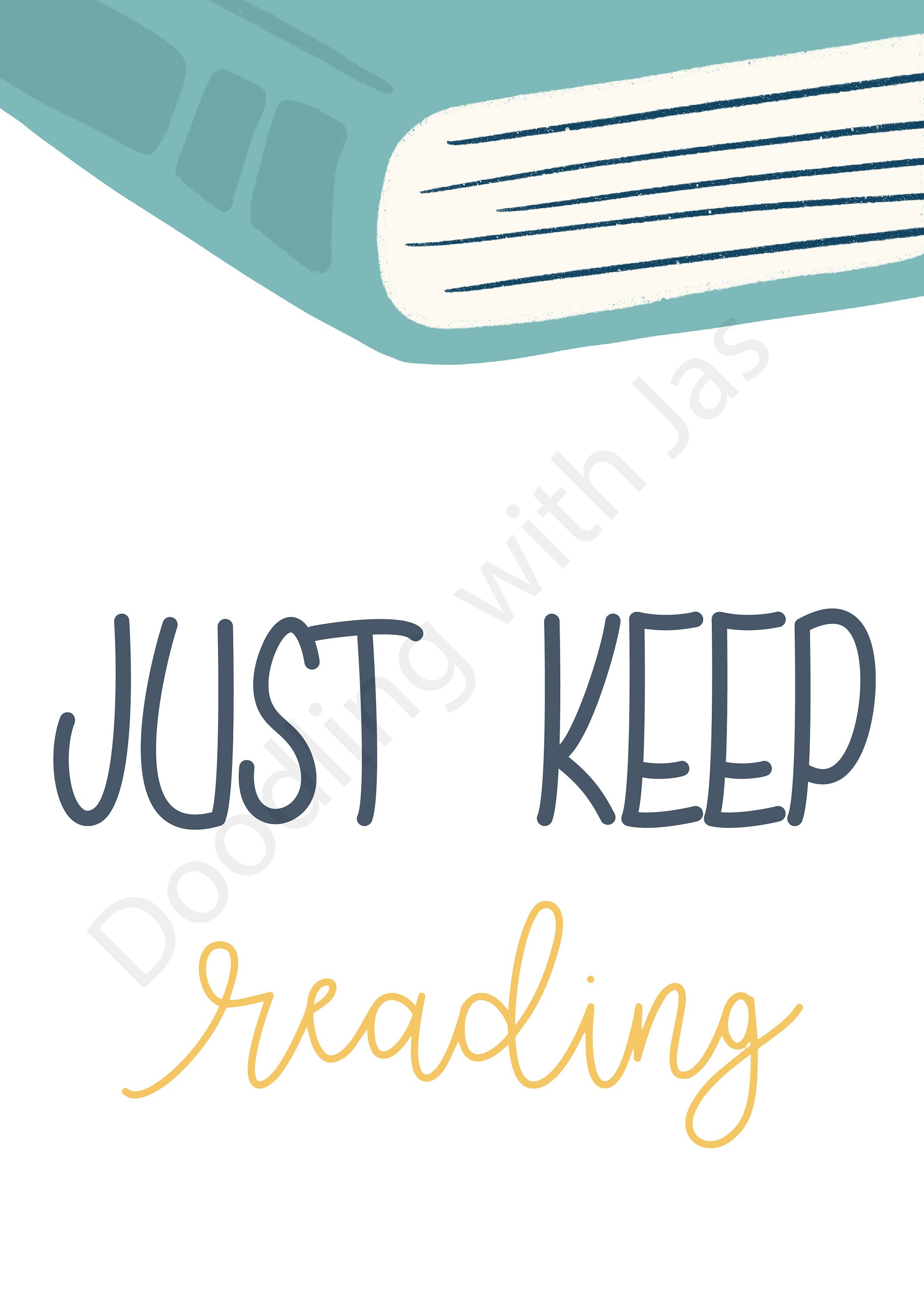 Just Keep Reading Poster, Playroom Printables, Kids Room Decor