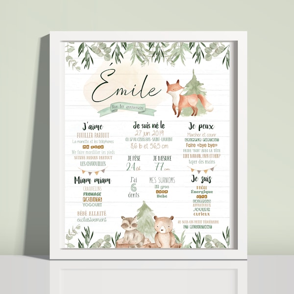 Personalized first birthday poster | Forest animals pattern | Digital file