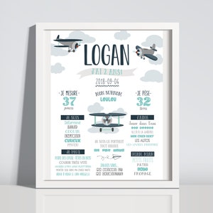 Affiche personnalisée premier anniversaire | Modèle avions | Fichier numérique